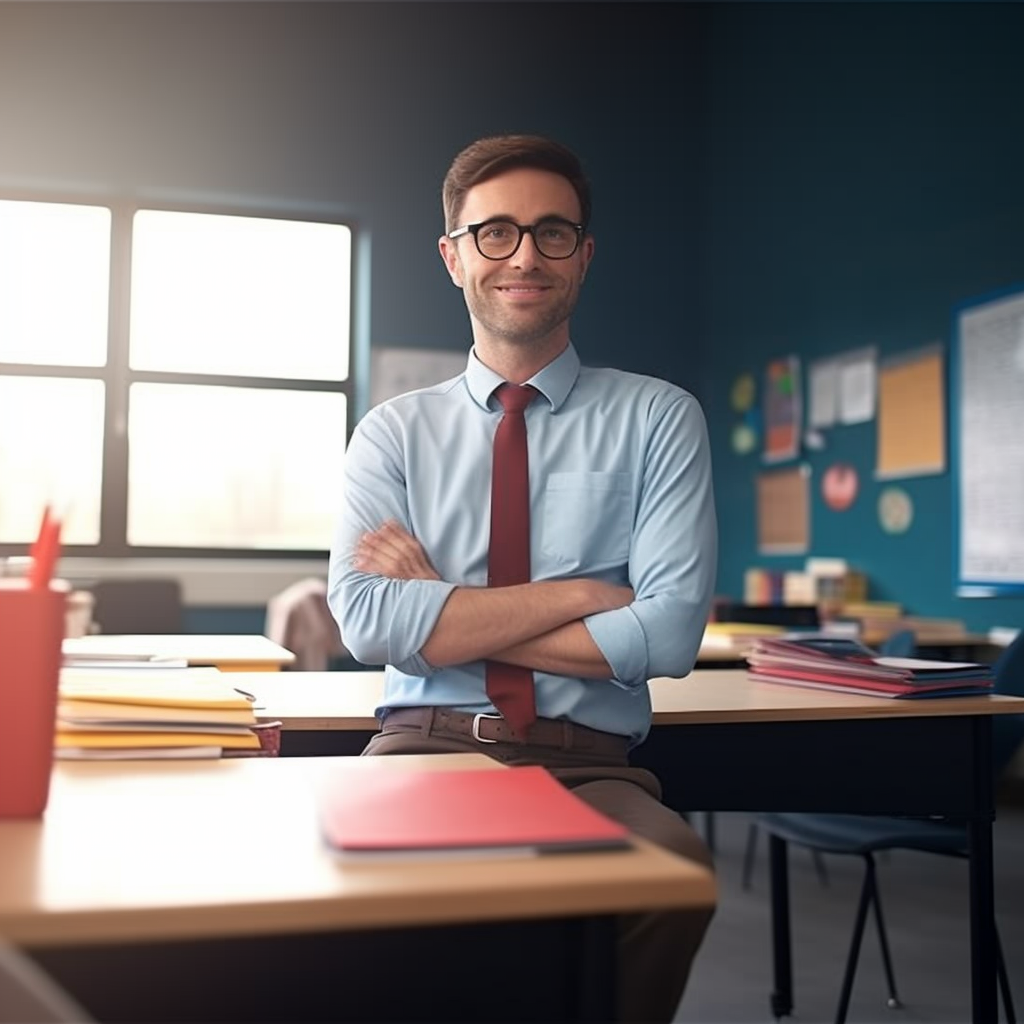 Danielsidar_Teacher_in_the_classroom_he_is_happy_smiling_on_his_a0c5068d-f15c-45a4-b49a-58ae11cc6eb2