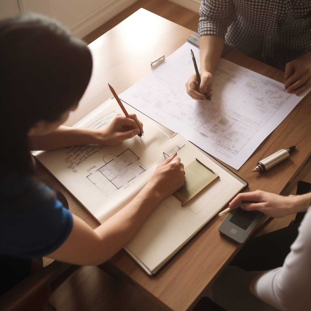 Danielsidar_Realistic_shot_of_2_people_sitting_at_a_planning_ta_66d17349-a217-45cc-ae3b-f3fd3aa745af