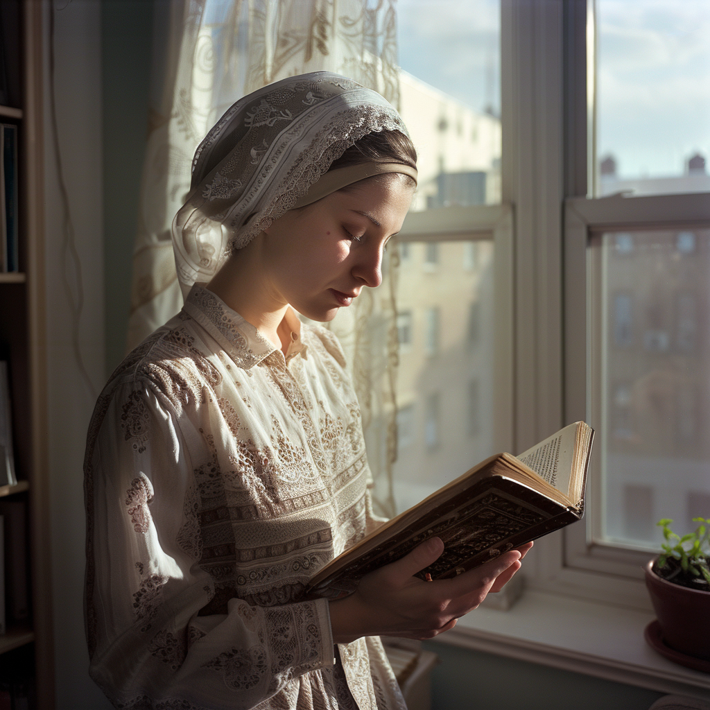 danielsidar_A_Jewish_woman_praying_with_a_Siddur_Jewish_prayer__69380563-84dd-4762-bb32-8a6b421a57f0
